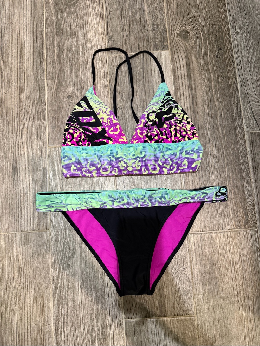 Women’s Two-Piece Fox Racing Bikini Set in Black, Purple & Mint